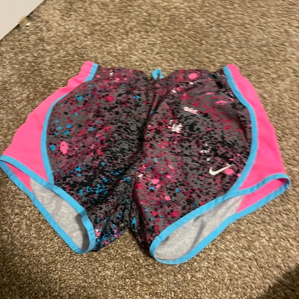 Girls paint splatter shorts grey pink blue